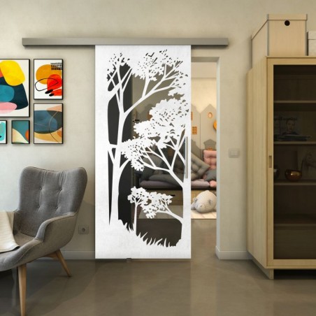 Glasschiebetür SLIM-LINE - Fineprint Model 110 Weiss auf Grauglas