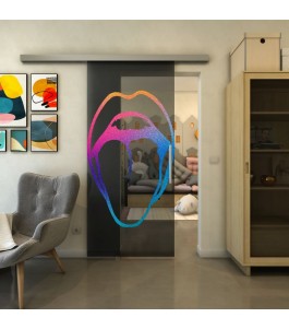 Glasschiebetür SLIM-LINE - Fineprint Model 111 Verlauf auf Grauglas