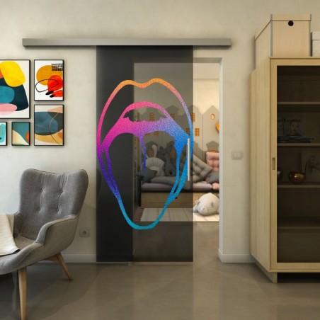 Glasschiebetür SLIM-LINE - Fineprint Model 111 Verlauf auf Grauglas