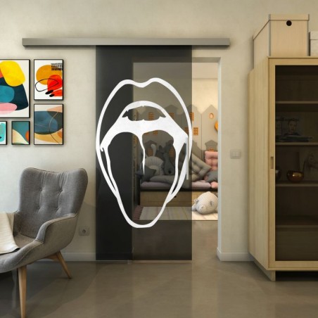 Glasschiebetür SLIM-LINE - Fineprint Model 111 Weiss auf Grauglas