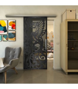 Glasschiebetür SLIM-LINE - Fineprint Model 112 Schwarz auf Grauglas