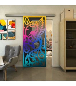 Glasschiebetür SLIM-LINE - Fineprint Model 112 Verlauf auf Grauglas