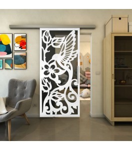 Glasschiebetür SLIM-LINE - Fineprint Model 112 Weiss auf Grauglas