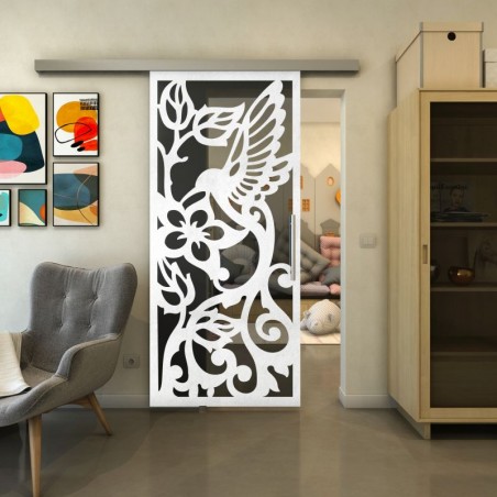Glasschiebetür SLIM-LINE - Fineprint Model 112 Weiss auf Grauglas
