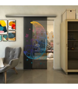 Glasschiebetür SLIM-LINE - Fineprint Model 113 Verlauf auf Grauglas