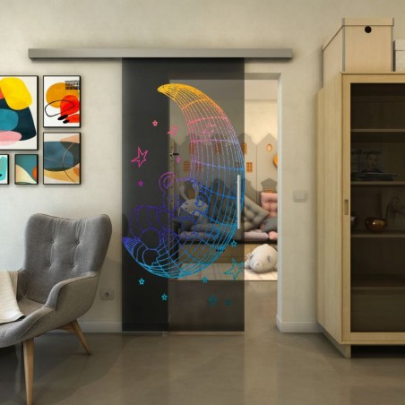Glasschiebetür SLIM-LINE - Fineprint Model 113 Verlauf auf Grauglas