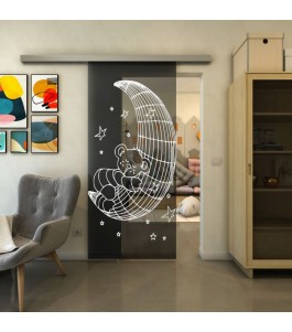 Glasschiebetür SLIM-LINE - Fineprint Model 113 Weiss auf Grauglas