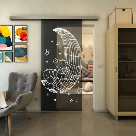 Glasschiebetür SLIM-LINE - Fineprint Model 113 Weiss auf Grauglas