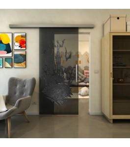 Glasschiebetür SLIM-LINE - Fineprint Model 114 Schwarz auf Grauglas