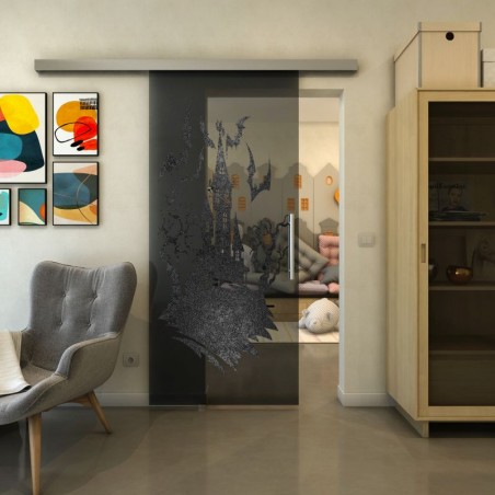 Glasschiebetür SLIM-LINE - Fineprint Model 114 Schwarz auf Grauglas