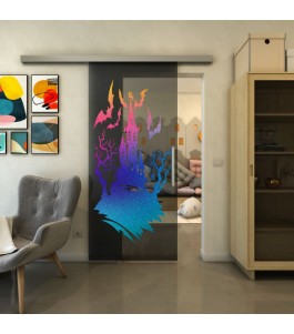 Glasschiebetür SLIM-LINE - Fineprint Model 114 Verlauf auf Grauglas