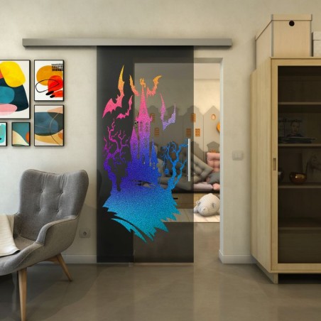 Glasschiebetür SLIM-LINE - Fineprint Model 114 Verlauf auf Grauglas