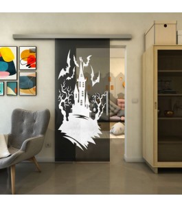 Glasschiebetür SLIM-LINE - Fineprint Model 114 Weiss auf Grauglas