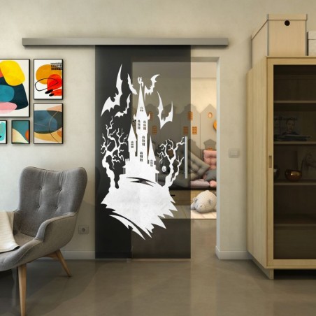 Glasschiebetür SLIM-LINE - Fineprint Model 114 Weiss auf Grauglas