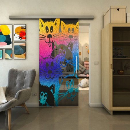 Glasschiebetür SLIM-LINE - Fineprint Model 115 Verlauf auf Grauglas