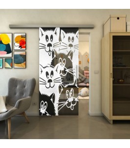 Glasschiebetür SLIM-LINE - Fineprint Model 115 Weiss auf Grauglas