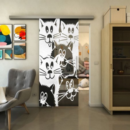 Glasschiebetür SLIM-LINE - Fineprint Model 115 Weiss auf Grauglas