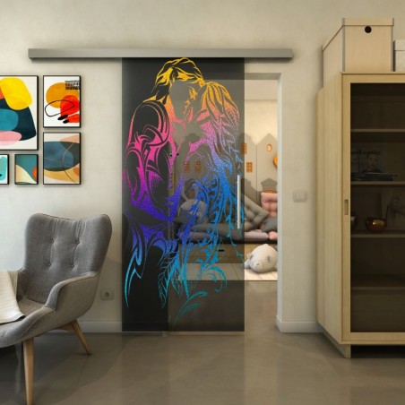 Glasschiebetür SLIM-LINE - Fineprint Model 116 Verlauf auf Grauglas