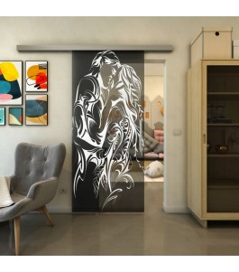 Glasschiebetür SLIM-LINE - Fineprint Model 116 Weiss auf Grauglas