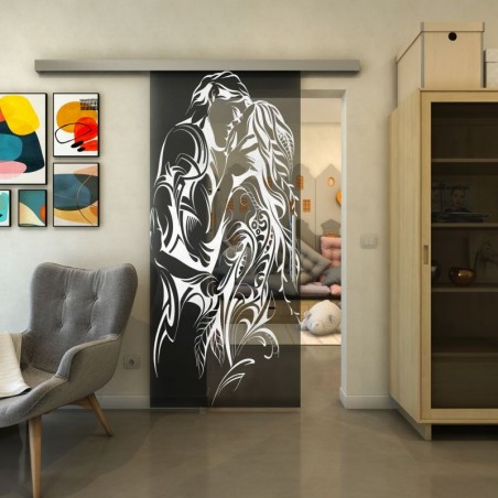 Glasschiebetür SLIM-LINE - Fineprint Model 116 Weiss auf Grauglas