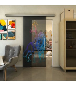 Glasschiebetür SLIM-LINE - Fineprint Model 117 Verlauf auf Grauglas