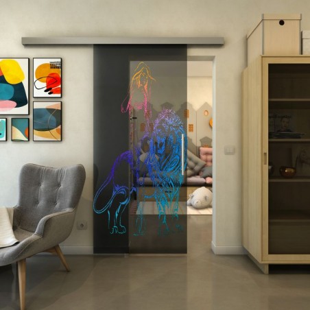Glasschiebetür SLIM-LINE - Fineprint Model 117 Verlauf auf Grauglas
