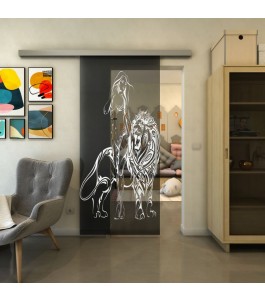 Glasschiebetür SLIM-LINE - Fineprint Model 117 Weiss auf Grauglas