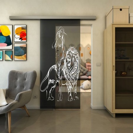 Glasschiebetür SLIM-LINE - Fineprint Model 117 Weiss auf Grauglas