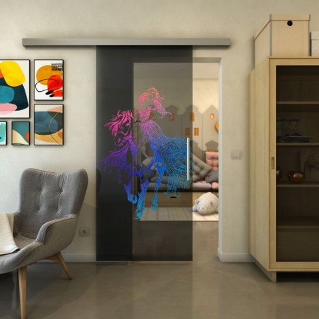 Glasschiebetür SLIM-LINE - Fineprint Model 118 Verlauf auf Grauglas