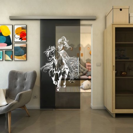 Glasschiebetür SLIM-LINE - Fineprint Model 118 Weiss auf Grauglas