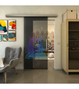 Glasschiebetür SLIM-LINE - Fineprint Model 119 Verlauf auf Grauglas