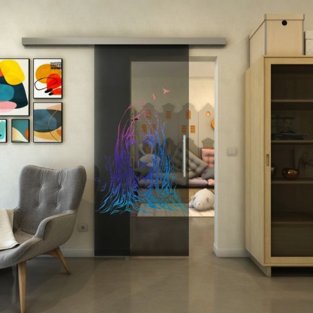 Glasschiebetür SLIM-LINE - Fineprint Model 119 Verlauf auf Grauglas