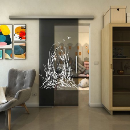 Glasschiebetür SLIM-LINE - Fineprint Model 119 Weiss auf Grauglas