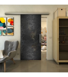Glasschiebetür SLIM-LINE - Fineprint Model 120 Schwarz auf Grauglas