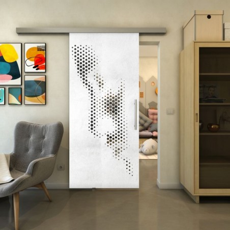 Glasschiebetür SLIM-LINE - Fineprint Model 120 Weiss auf Grauglas