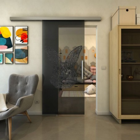 Glasschiebetür SLIM-LINE - Fineprint Model 121 Schwarz auf Grauglas