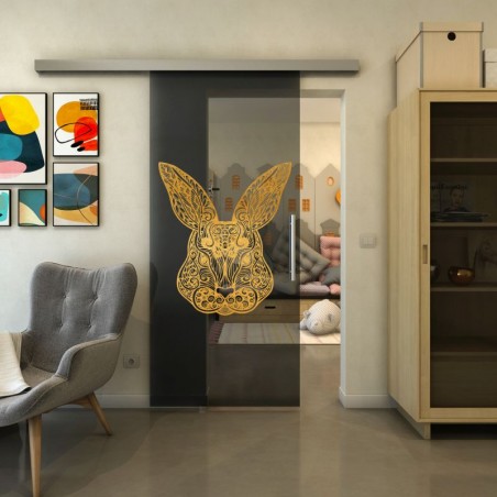 Glasschiebetür SLIM-LINE - Fineprint Model 121 Gold auf Grauglas