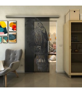 Glasschiebetür SLIM-LINE - Fineprint Model 122 Schwarz auf Grauglas