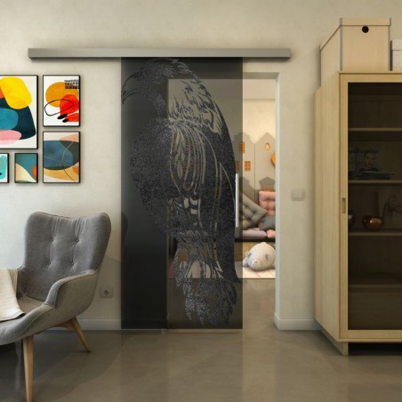 Glasschiebetür SLIM-LINE - Fineprint Model 122 Schwarz auf Grauglas
