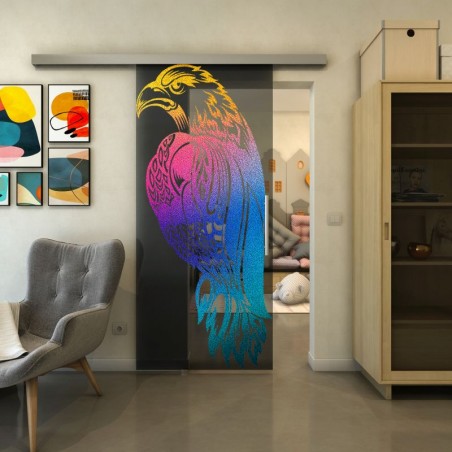 Glasschiebetür SLIM-LINE - Fineprint Model 122 Verlauf auf Grauglas