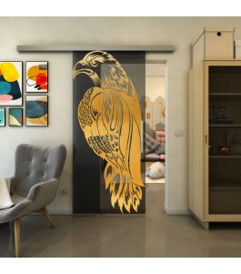 Glasschiebetür SLIM-LINE - Fineprint Model 122 Gold auf Grauglas