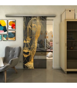 Glasschiebetür SLIM-LINE - Fineprint Model 123 Gold auf Grauglas