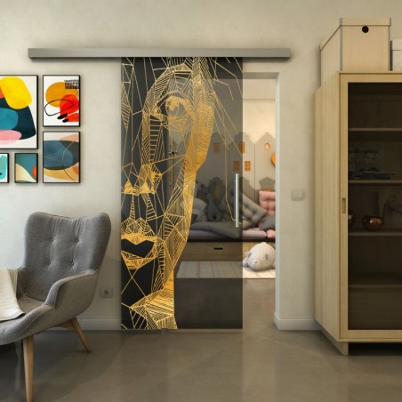 Glasschiebetür SLIM-LINE - Fineprint Model 123 Gold auf Grauglas