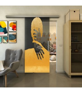 Glasschiebetür SLIM-LINE - Fineprint Model 124 Gold auf Grauglas