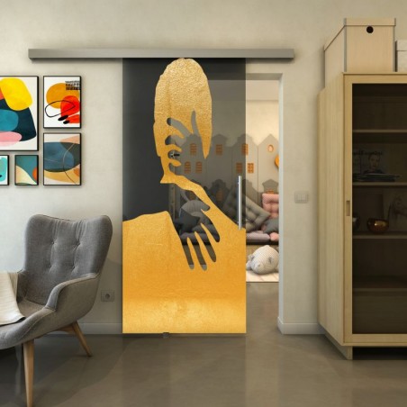 Glasschiebetür SLIM-LINE - Fineprint Model 124 Gold auf Grauglas