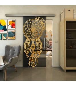 Glasschiebetür SLIM-LINE - Fineprint Model 125 Gold auf Grauglas