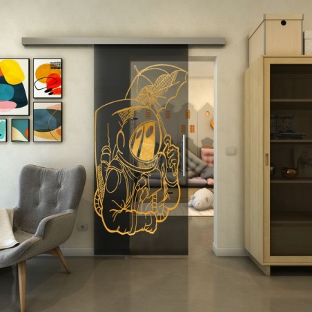 Glasschiebetür SLIM-LINE - Fineprint Model 126 Gold auf Grauglas