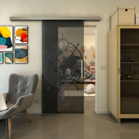 Glasschiebetür SLIM-LINE - Fineprint Model 127 Schwarz auf Grauglas