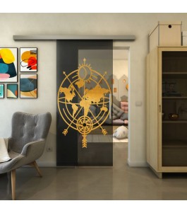 Glasschiebetür SLIM-LINE - Fineprint Model 127 Gold auf Grauglas