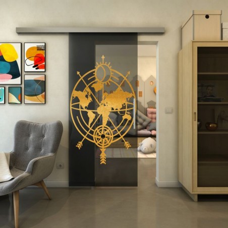 Glasschiebetür SLIM-LINE - Fineprint Model 127 Gold auf Grauglas